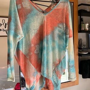 Tie dye 3/4 sleeve sheer shirt